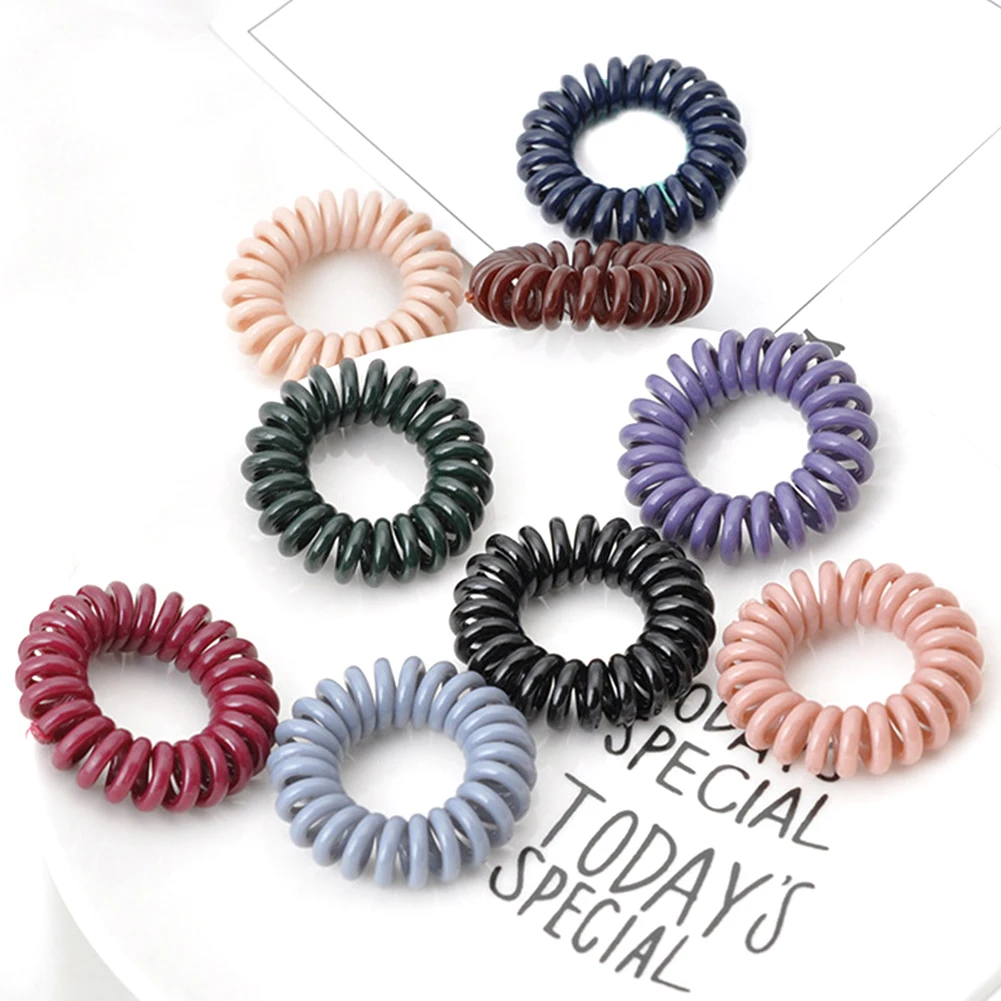 

Solid Color Elasticity Telephone Coil Hairbands Women Spiral Hair Ties Girls Hair Rings Rope Non-mark Hair Accessories