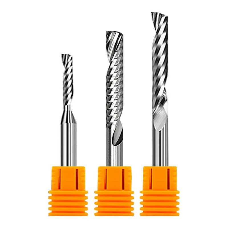 1 Flute Spiral Milling Cutter Tungsten Carbide Engraving Router Bits CNC Tools for Acrylic Wood MDF 3.175 4 6 8mm Shank End Mill