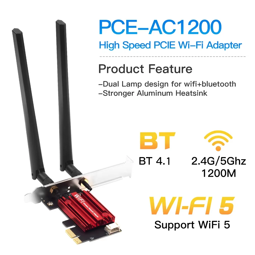 Фото Беспроводной адаптер KEBIDUMEI WiFi 6 AX1800 PCI-E, сетевая карта WiFi5 AC1200, двухдиапазонный 2,4G/5G, Bluetooth для настольных ПК и ноутбуков, Win10/11 №3