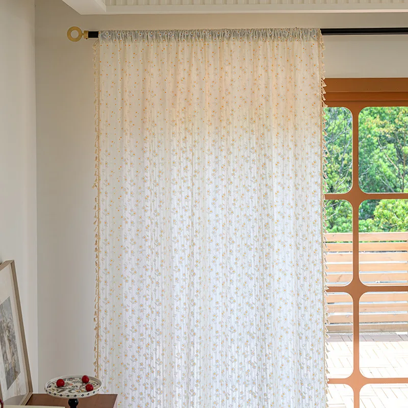 Полузатемняющие шторы в цветочек для гостиной хлопковые богемные оконные