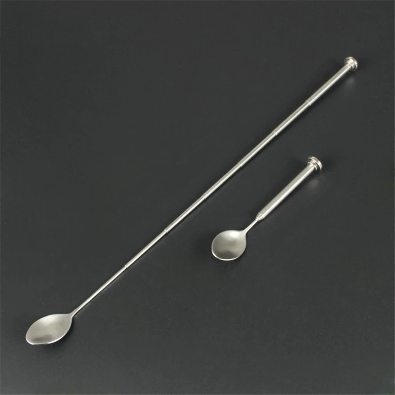 

304 Stainless Steel Retractable Bar Spoon Bar Tools Bartender Cocktail Mixing Spoon Telescopic Extendable Long Spoon Pocket