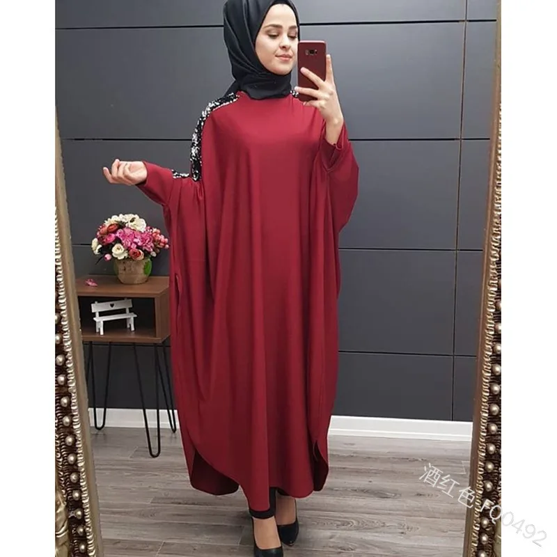 

Sequin Ramadan Dresses Women Muslim Clothes Caftan Marocain Robe Turkey Bat Sleeve Hijab Dress Kaftan Abaya Dubai Djellaba Femme