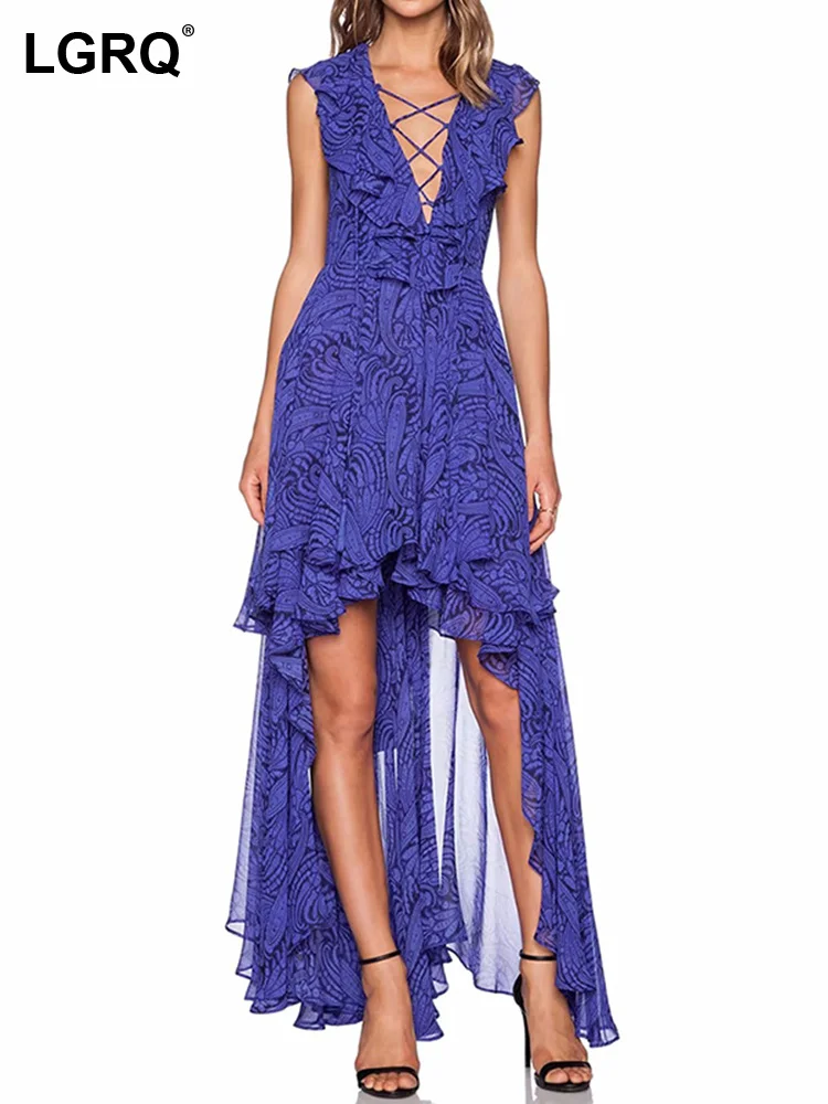 

Женское асимметричное платье без рукавов LGRQ, однотонное облегающее длинное платье с глубоким V-образным вырезом и высокой талией, 19J4410, 2023