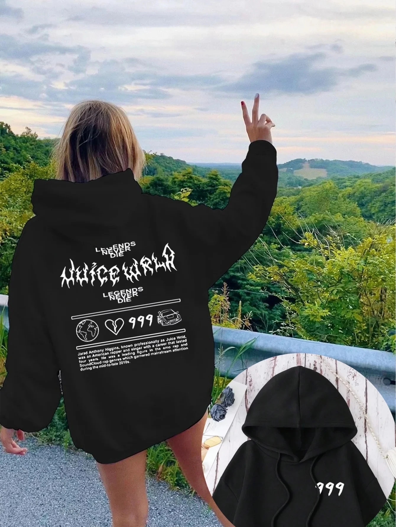 Рэпер Juice Wrld 999 толстовка с буквенным принтом Y2k женская повседневная модная