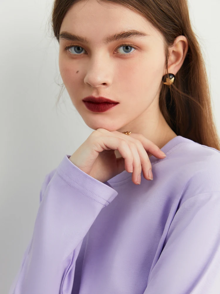 Dplay [Huipin] | Base Handy Gadget Minimalist round Neck Lavender Purple Loose and Lazy Sle Shirt