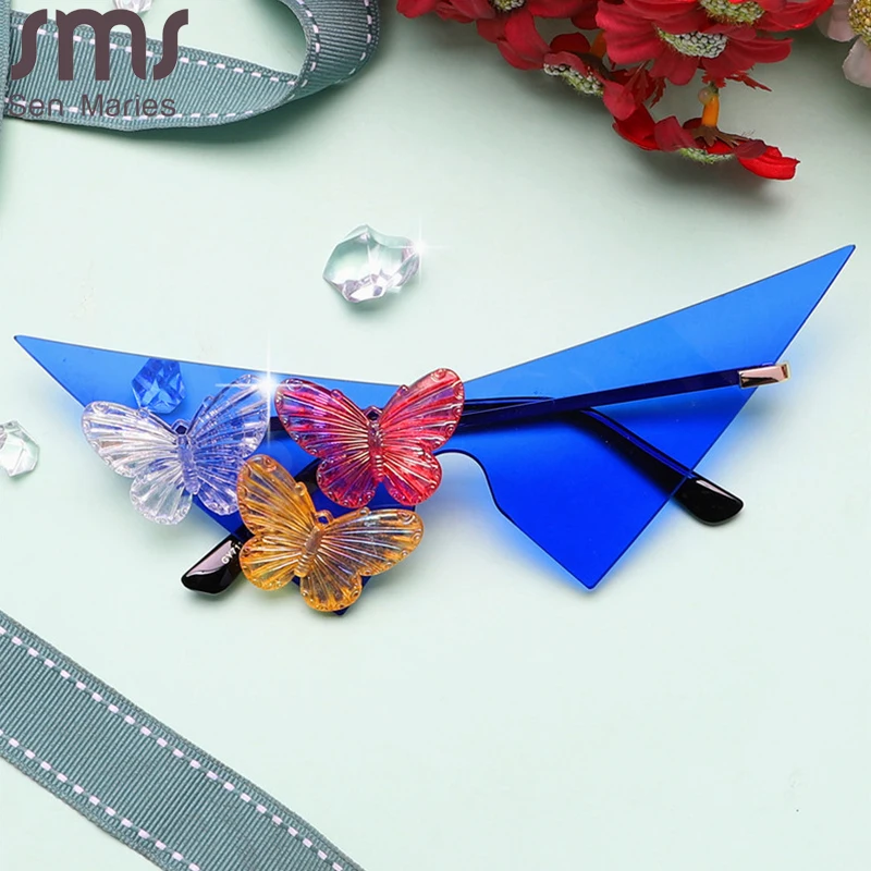 

Fashion Punk Cat Eye Sunglasses 2023 Women DIY Butterfly Sun Glasses Men Trends Personality Rimless Glasses Shades Eyewear UV400