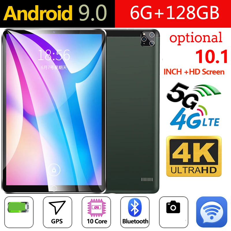 

Планшет на Android 128, восемь ядер, экран 9,0 дюйма, 6 ГБ + 10,1 ГБ
