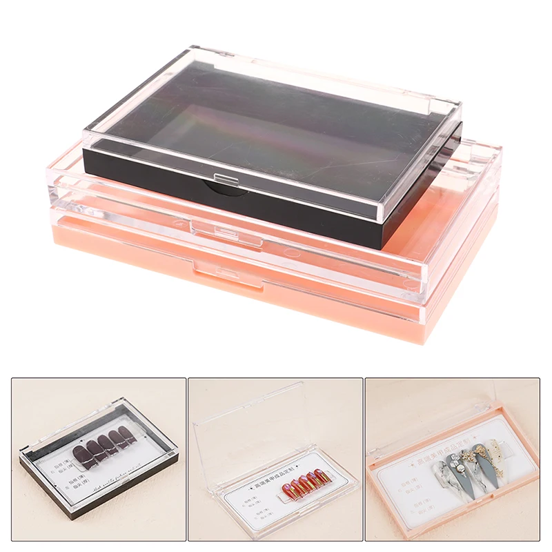 

1 шт. прямоугольная коробка для хранения ногтей, пластиковая Пылезащитная Бриллиантовая бижутерия, портативный органайзер для искусственных ногтей, прозрачная квадратная подарочная коробка