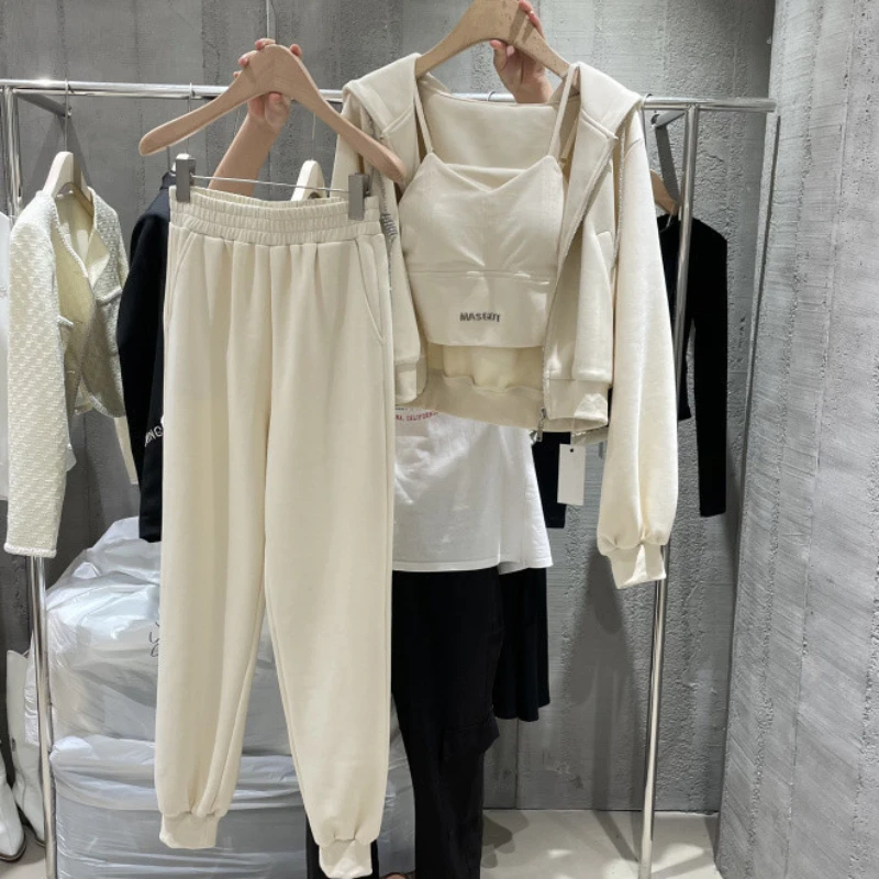 

Осенний комплект из трех предметов, женские толстовки с капюшоном, укороченный топ, весенние пальто Y2k, штаны, комплекты, длинные штаны, комплект, свободные 2023, толстовки