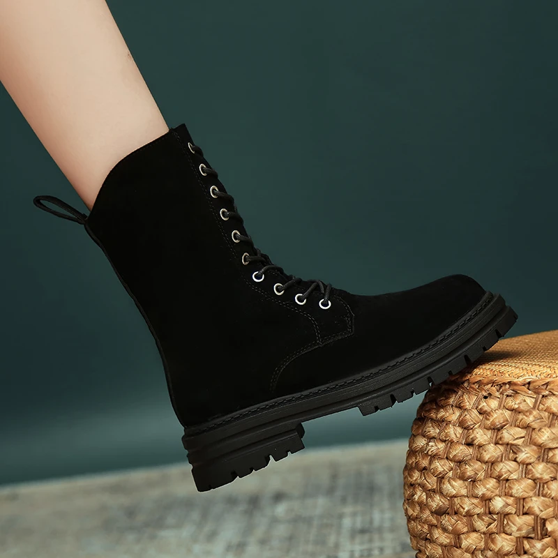 

Women's Boots 2022 Autumn Winter Boots for Women Lace-Up Ankle Boots Platform Boots Retro Faux Suede Ankle Boots Casual Botas