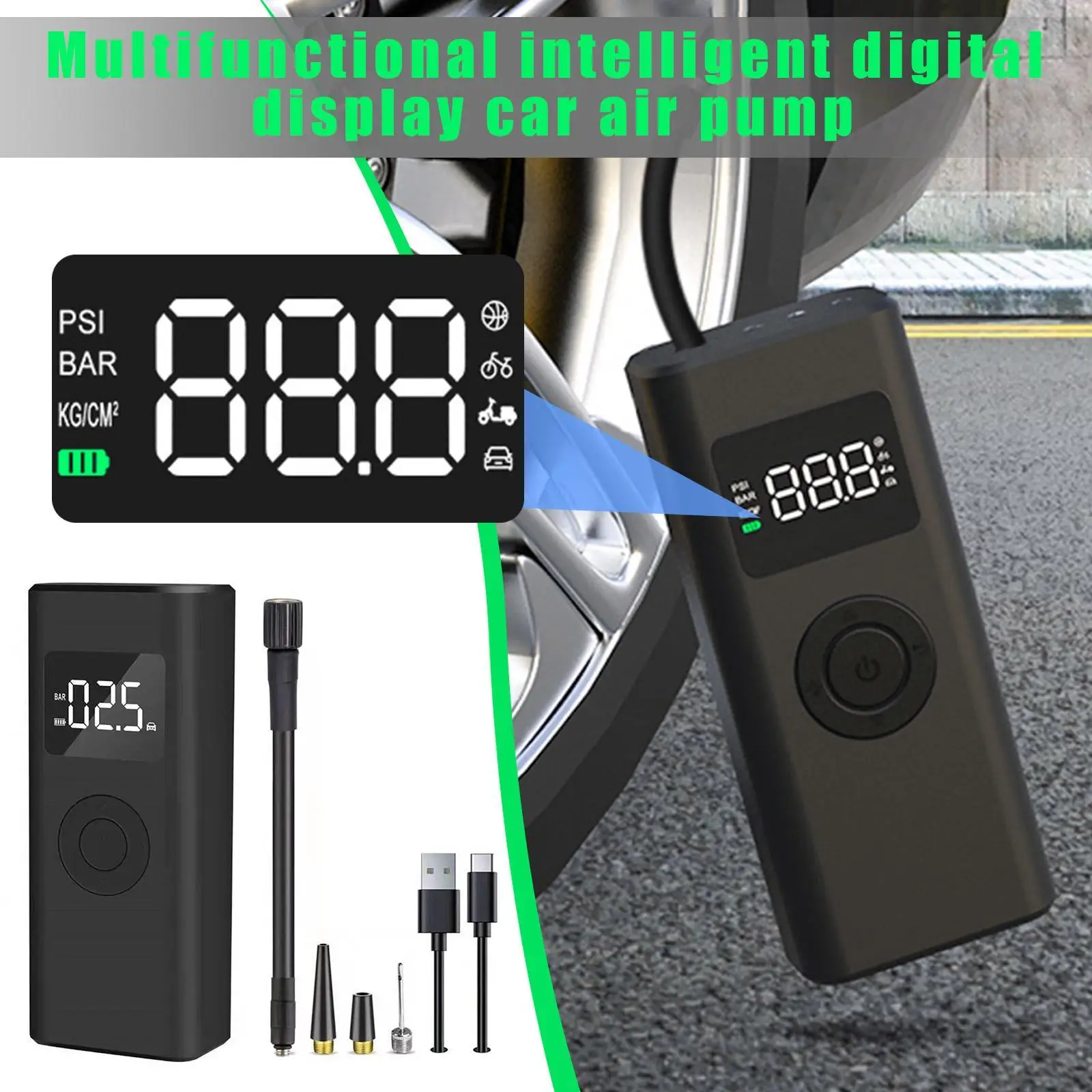 

Electrical Car Air Pump Mini Portable Wireless Tire Inflatable Pump 6000mAh Power Bank Inflator Air Compressor Pump for Car