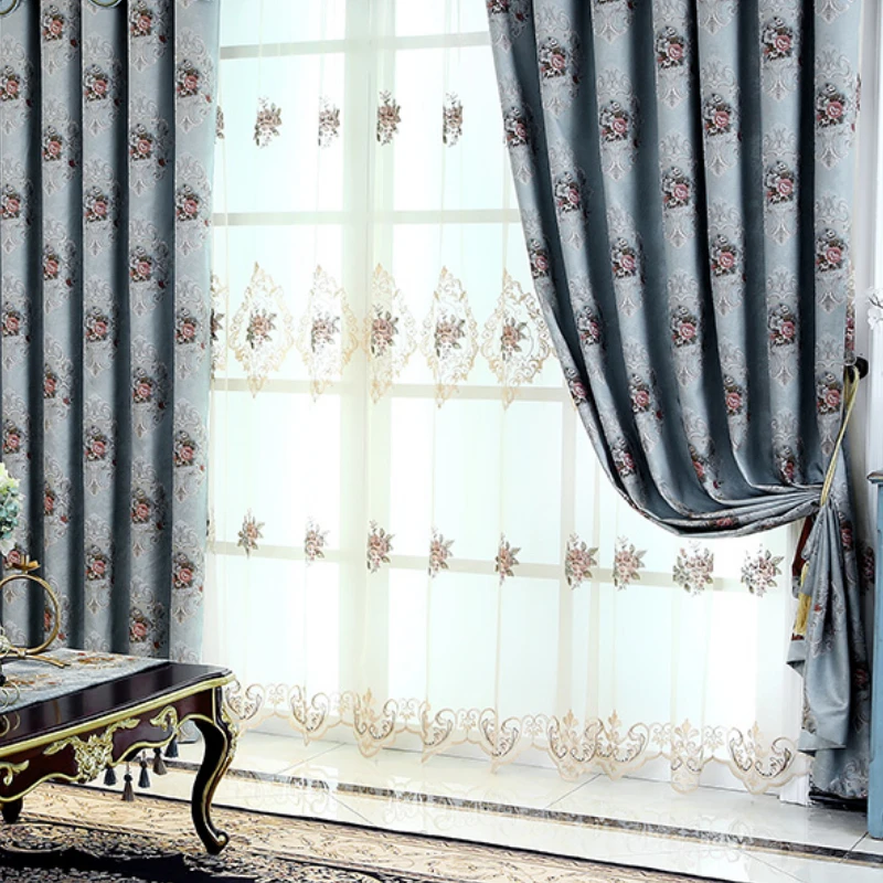 

Luxury European Blackout Curtains for The Bedroom Jacqurd Flower Living Room Window Pannel Decor Retro Windoe Curtain High Grade