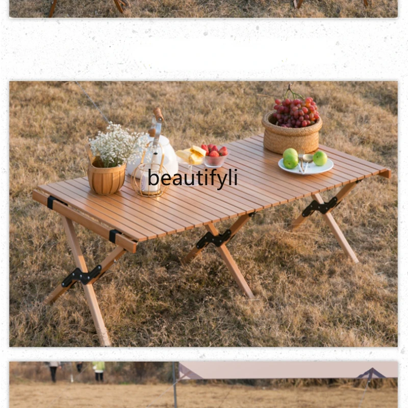 

yj Folding Table Outdoor Picnic Egg Roll Table Camping Barbecue Foldable Simple Outdoor Portable Bamboo Table and Chair
