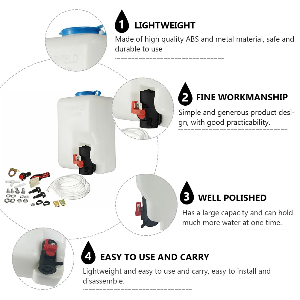 12V 1.5L Car Windshield Washer Bottle Washer Pump Fluid Reservoir Wiper System Universal Washer Tank Sprayer Kit Car Accessories