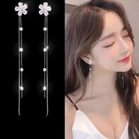 temperament flower earrings pearl earrings korean style tassel pendant long personality cold and versatile earrings female