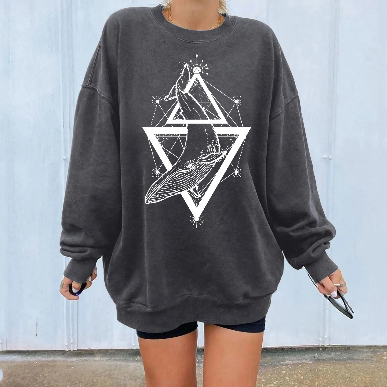 

Women's Fashion Fish Printed Tops Shirt Long-sleeved Warm Sweatshirt Casual O Neck Loose Hoodie Sweatshirt Hoodies Warm Women