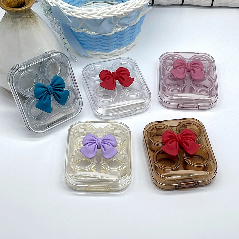

Bow Style Contact Lenses Cases with Tweezers Clear Travel Contact Lenses Case Kit for Women Portable Contact Lens Box Container