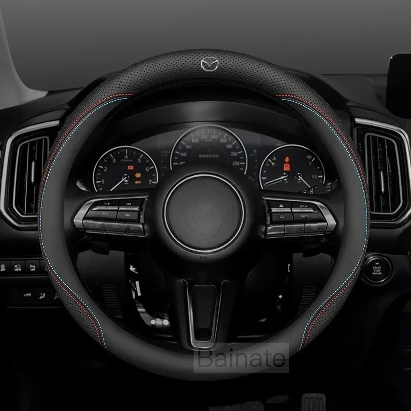 

Для Mazda 3 5 6 SKYACTIV Axela Atenza CX30 CX5 CX8 CX9 MX5 RX8 RX7 BT50 Кожаный чехол на руль автомобиля из углеродного волокна, аксессуары