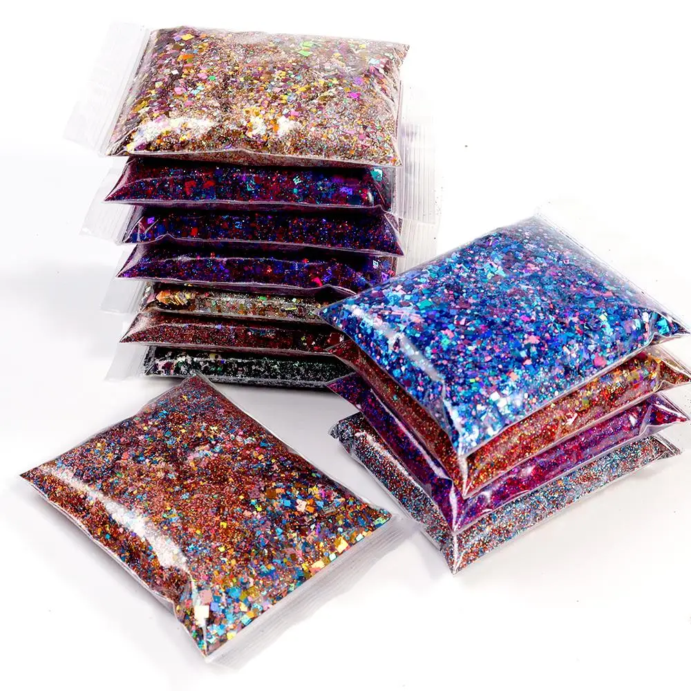 

50g Mix Size Square/Hexagon Glitter Nail Art Decoration Sequins Holographic Sparkly Flakes Iridescent Pigment For Manicure DIY