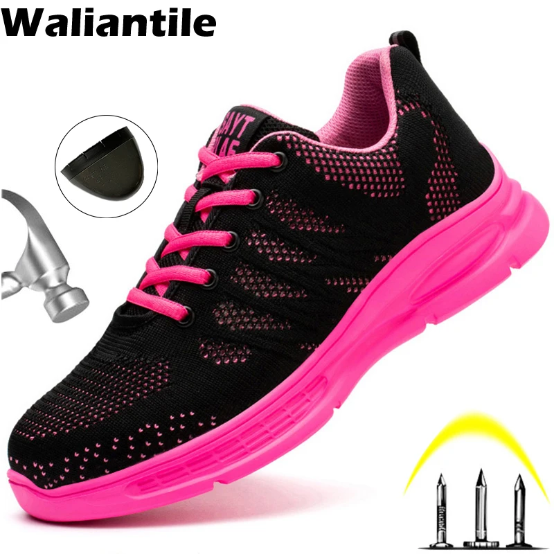 

Waliantile Light Weight Lady Safety Shoes Women Breathable Anti-smashing Work Shoes Boots Indestructible Puncture Proof Sneakers