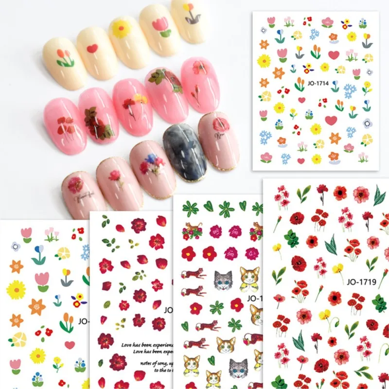 

Spring Flowers Stickers For Nails Tulip Rose Dried Flower Pink Nail Stickers Decoration Leaves Nail Design 2022 Nail Art Sticker