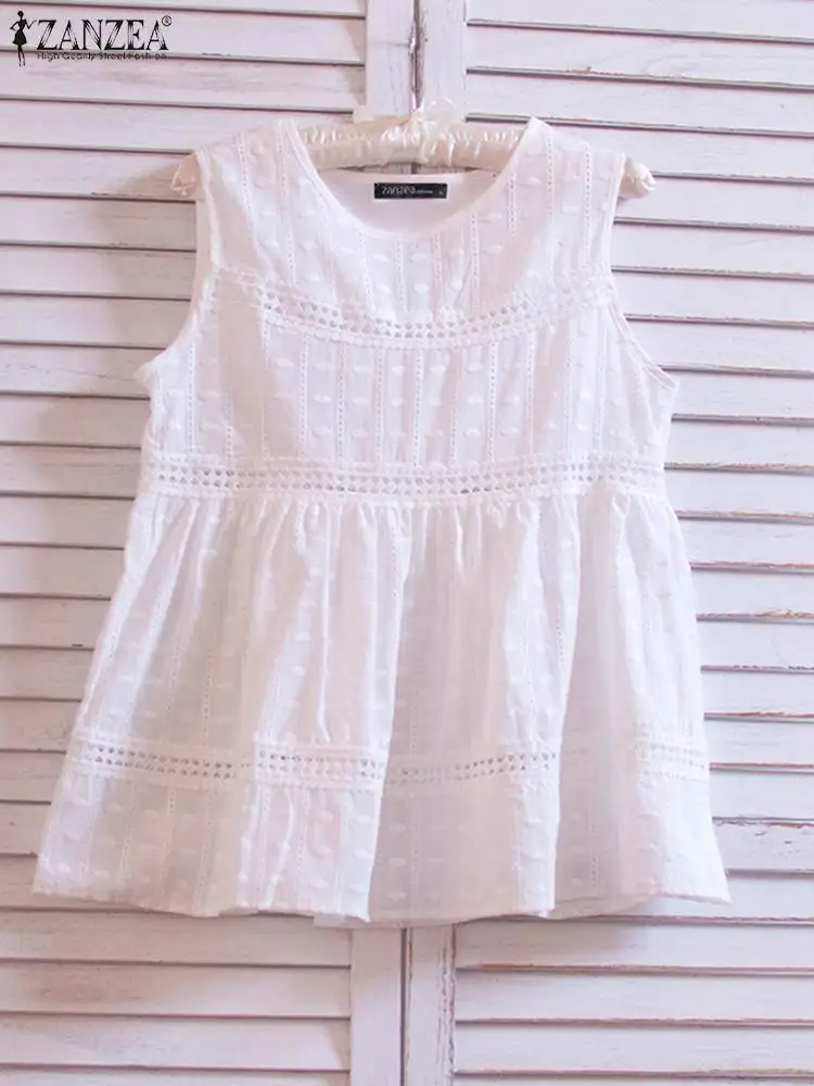Топ ZANZEA женский кружевной в стиле пэчворк свободная блузка без рукавов с