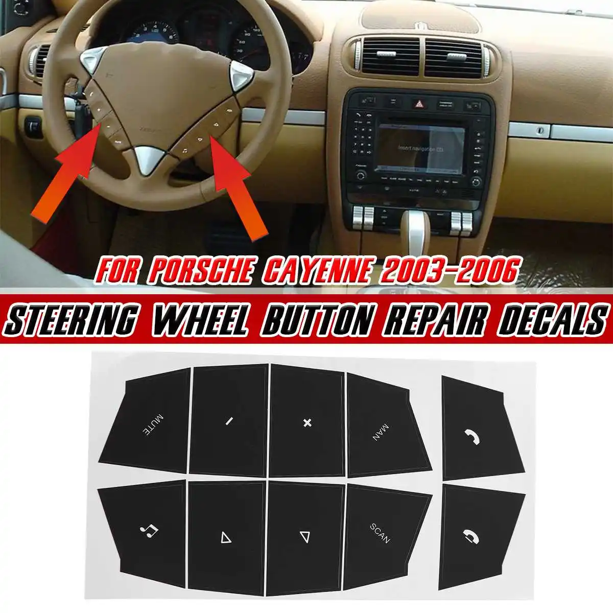 

Car Steering Wheel Button Repair Decals Stickers For Porsche Cayenne 2003 2004 2005 2006 Automotive Interior Stickers
