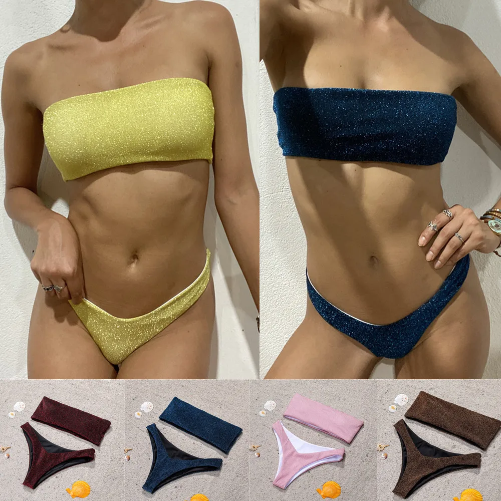 

Autuspin Crop Tops Bikini Sexy Bandeau Top Women's Swimsuit Fashion Lady Swimwear Low Wait Thong Bikinis Brazilian Bathing Suit