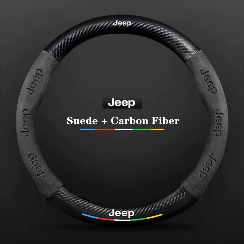 

Auto Steering Wheel Cover 38cm For Jeep Wrangler Grand Cherokee Renegade Compass Gladiator Liberty Patriot Wagoneer Accessories
