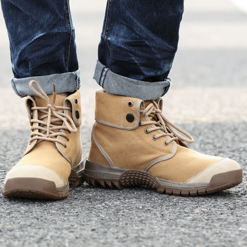 

Spring Autumn Men's Martin Boots Canvas Shoes Folding High & Low Tube Cloth Shoe Outdoor Sports Non-slip Wearproof Hiking Shoes