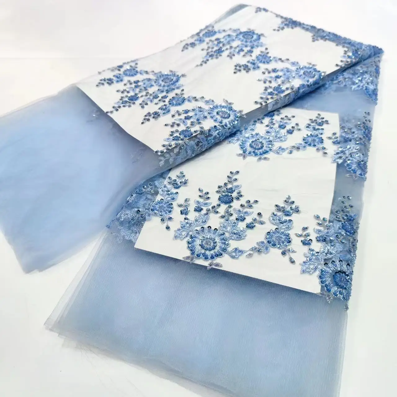 

Embroidered African Lace Fabric Sequins and Beaded Lace Fabric Shiny Tulle Lace for Dress and DIY Clothing YAYUE2022-225Y