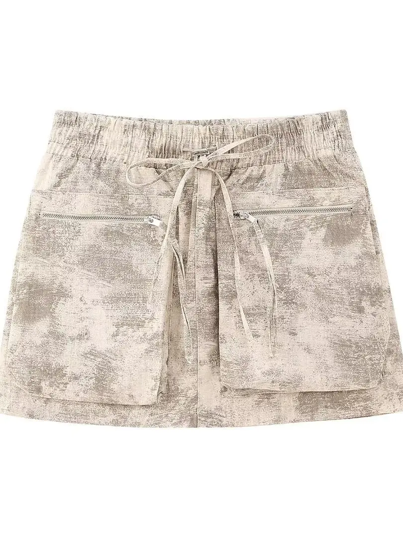 

DYLQFS 2023 Новая Летняя женская повседневная винтажная юбка на молнии с карманами и принтом в стиле преппи