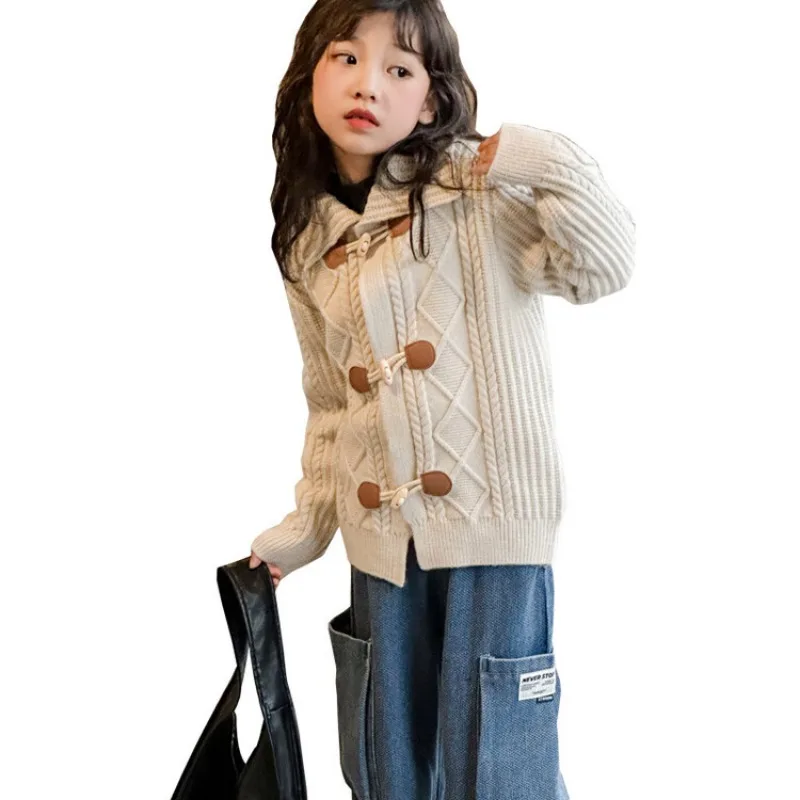 Новый цельный свитер для девочек пальто весенне-осенний вязаный свободный