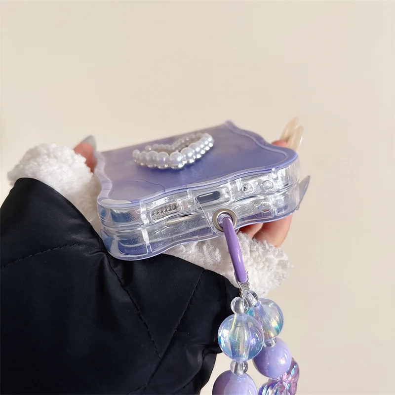 Чехол-браслет Cute Love для Samsung Galaxy ZFlip5 4 3 6 Flip6 волнистая прозрачная крышка kawayii с