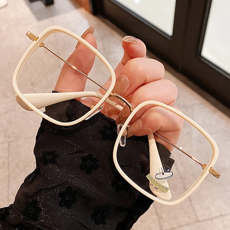 

Square Anti-blue Light Computer Eyeglasses Vintage Alloy For Women Elegant Oversize Candy Color Pink Glasses Frame Female Myopia