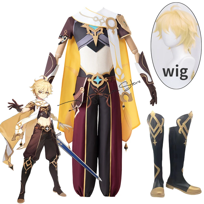 

Game Genshin Impact Kong Cosplay Costume Sora Kong Cosplay Anime Traveler Aether Halloween Party Outfit Wig Shoes Full Sets