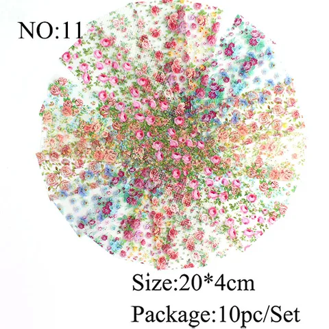 10 шт. Голографическая фольга для ногтей слайдер смешанный цветок набор дизайнов переводные наклейки для ногтей Цветочная печать маникюрные наклейки художественные украшения