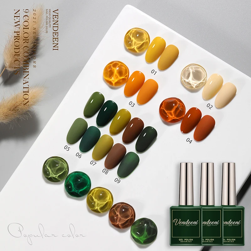 

Vendeeni 9 Colors Autumn Color Series Gel Nail Polish Green Deciduous Yellow UV LED Soak Off Gel Lacquer Nail Art Gel Varnish