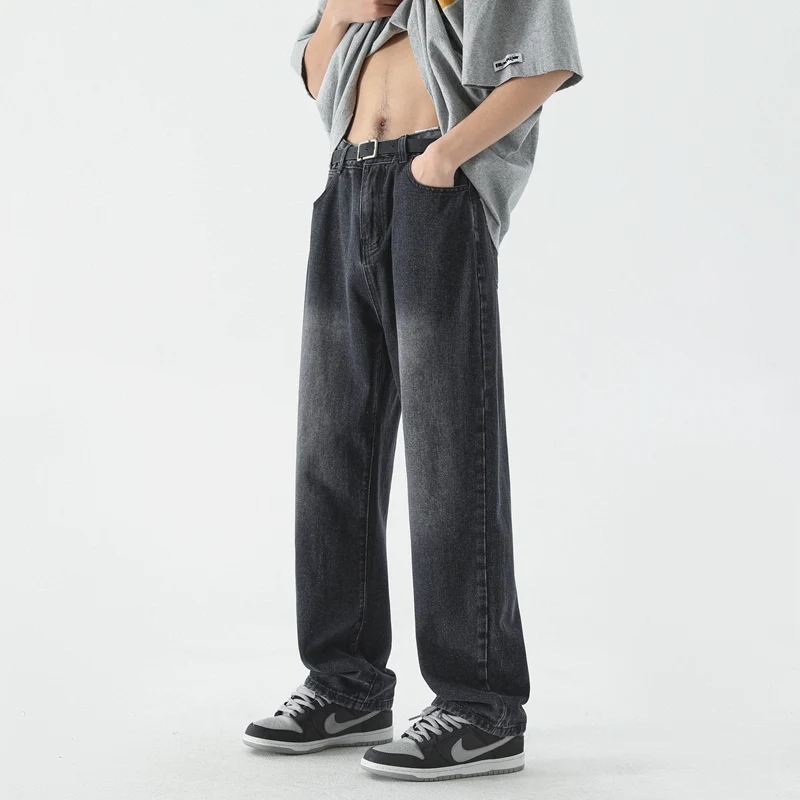 CAAYU 2023 New Streetwear Baggy Jeans Men's Korean Fashion Y2K Loose Straight Wide Leg Pants Male Brand Clothing Blue Jeans Mens