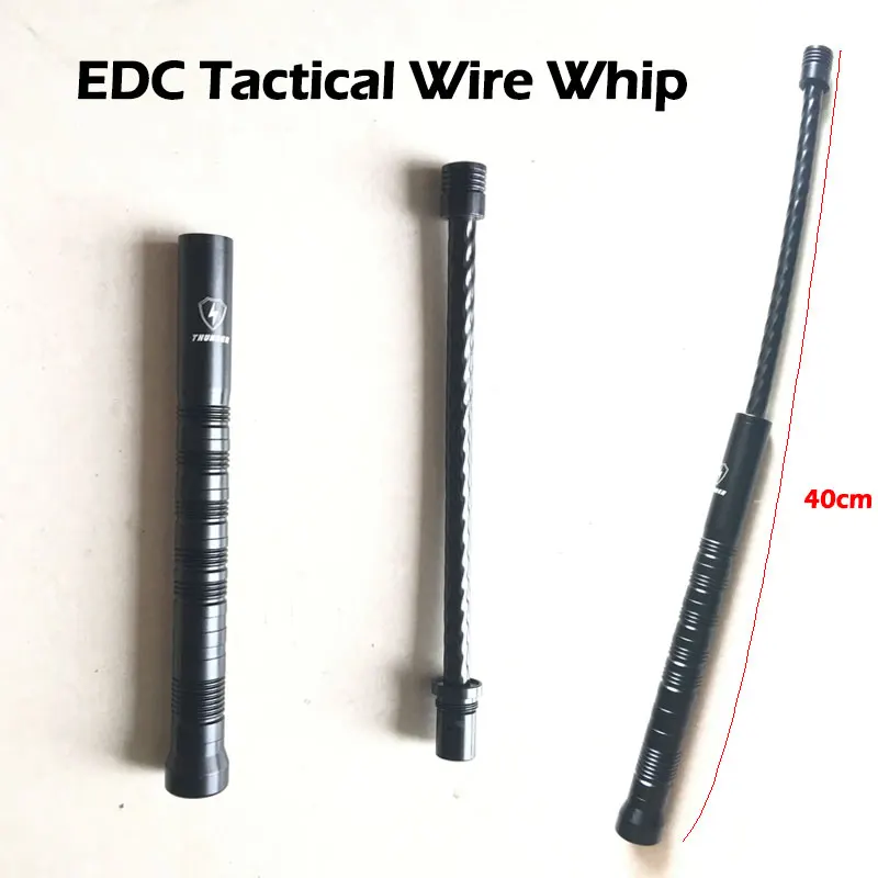 

2022 NEW ARRIVAL 40CM Outdoor EDC Portable Tactical Wire Whip Aluminum Alloy Handle Pocket Safety Self Defense Tool