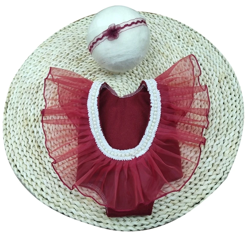 

Newborn Photography Props Headband Lace Pearl Dress Props Big Day Record