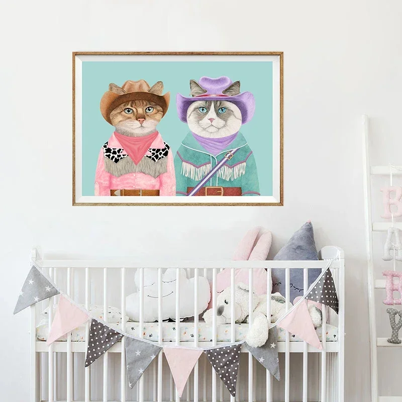 Красочный постер Родео два кота ковбойский холст картина эстетическое настенное