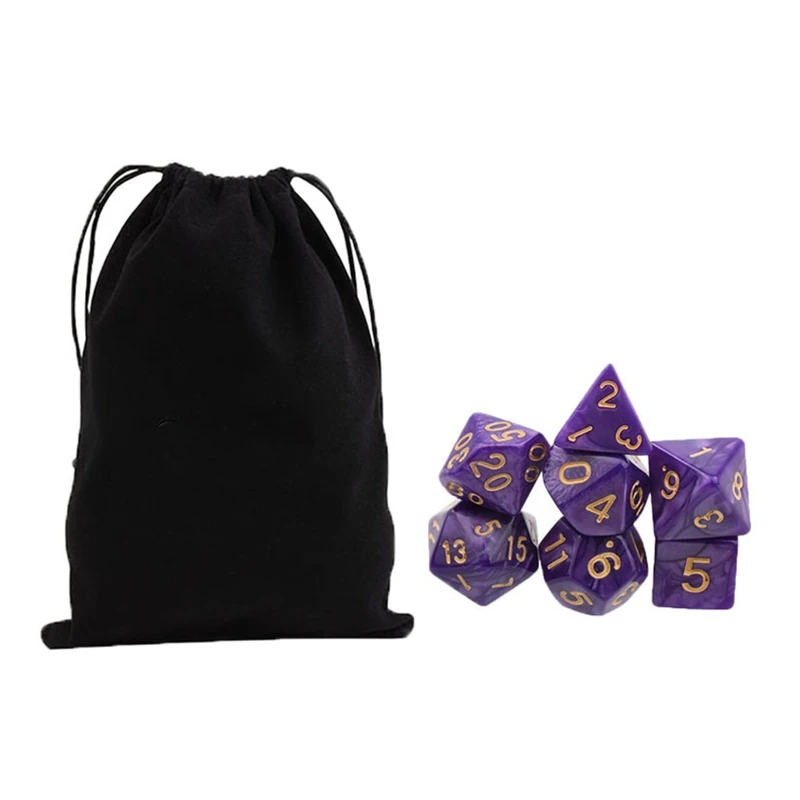 Набор из 7 резных костей Polyhedral с сумкой для хранения D4 D6 D8 D10 D % D12 D20 игры в РПГ DND |