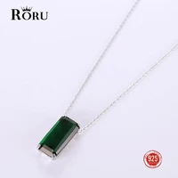 roru s925 sterling silver big square green pendant necklace for women aaa zircon party birthday fine jewelry gift to mother