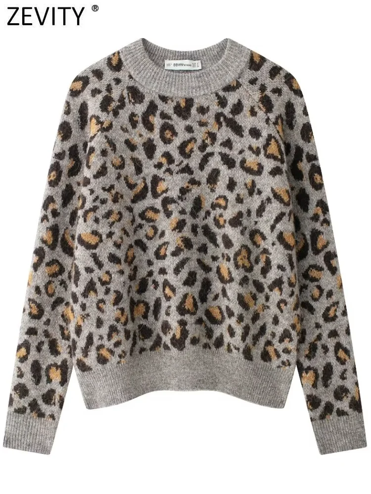 Zevity новинка 2024 женский модный леопардовый вязаный крючком свитер с круглым