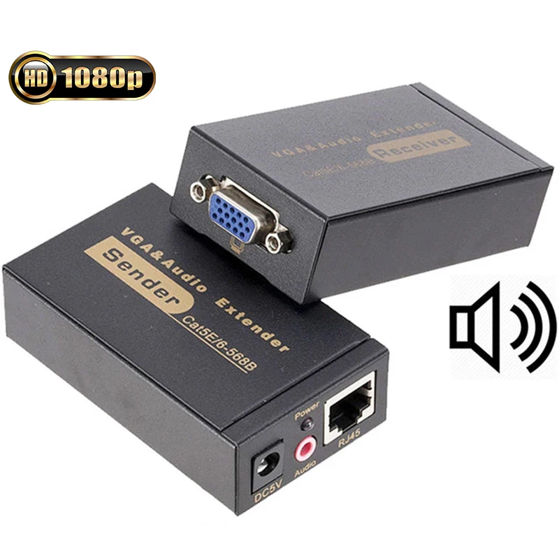 VGA extender with audio over cat5/6 cable up to 100M RJ45 ethernet Video Audio converter for PC laptop projector |