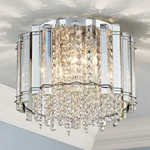 

CL003G K9 Crystal Semi Flush Mount Ceiling Light Fixture, E12 Base 3-Lights, D13 x H15, Shine Gold & Black Finish Marker lights