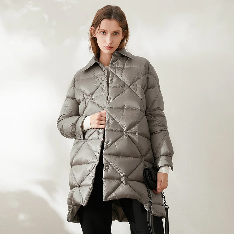 Miiccbeirn 2022 Winter 90 White Long  Duck Down Coat For Women Diamond Check Jacket ZHK84130