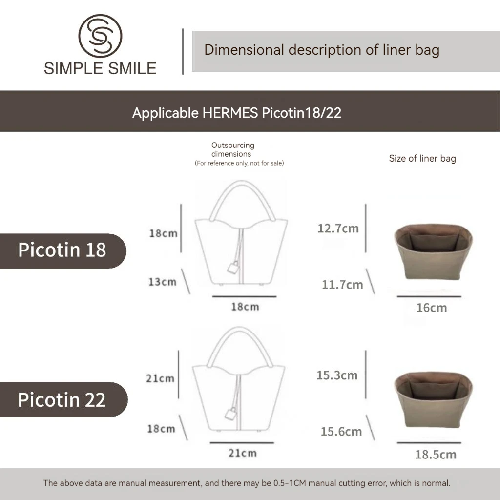 For HERMES Picotin 18 22 Make up Organizer Felt Cloth Handbag Organizer Insert Bag Travel Inner Purse Portable Cosmetic Bags