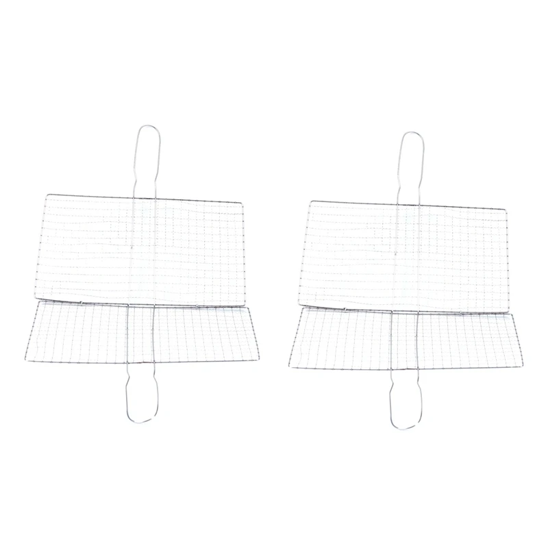 

2X Stainless Steel BBQ Fish Meat Net Barbecue Grill Mesh Wire Clamp Outdoor Picnic